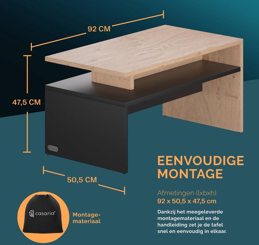 Casaria Salontafel – Opbervak 92x51x48cm Krasbestendig – Hout Antraciet