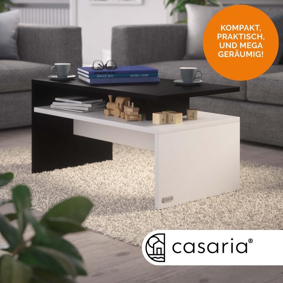Casaria Salontafel – Opbervak 92x51x48cm Krasbestendig – Wit Zwart