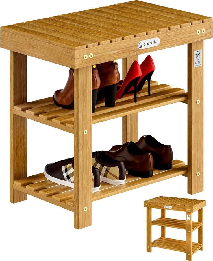Casaria Schoenenrek Zitbank 3 Schappen 50x30x46cm – Acaciahout - Foto 2