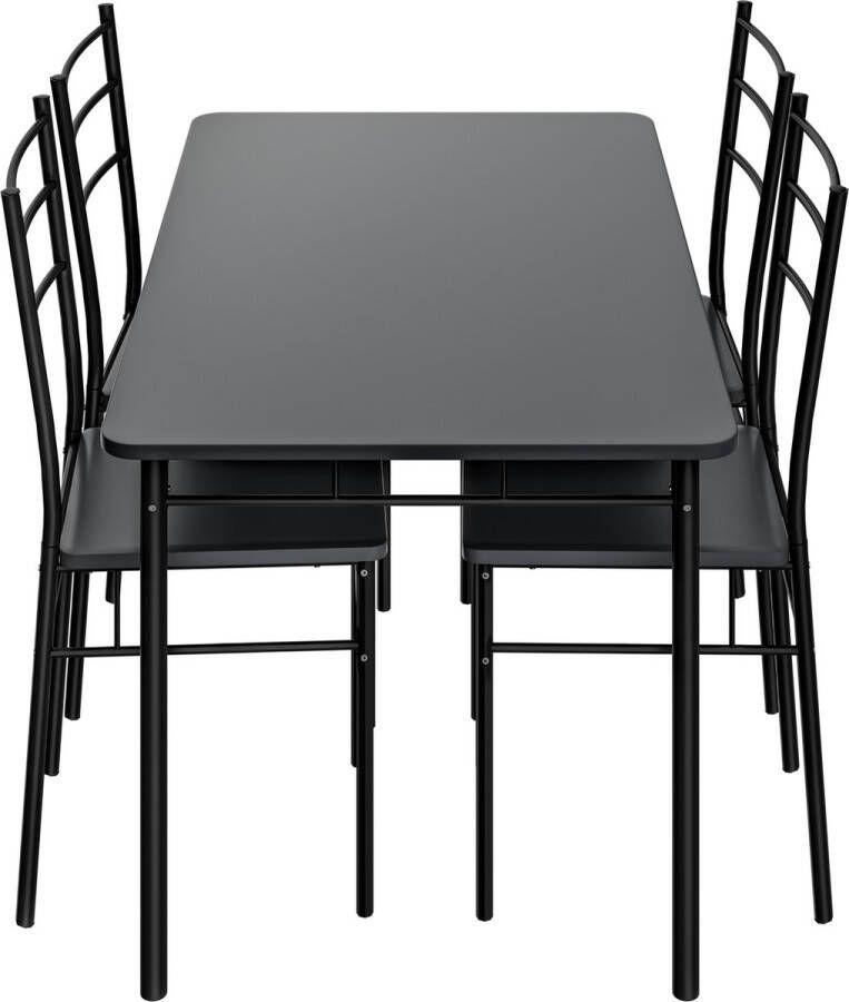 Casaria Eetkamerset Leo 1x Eettafel 4x Stoel Antraciet