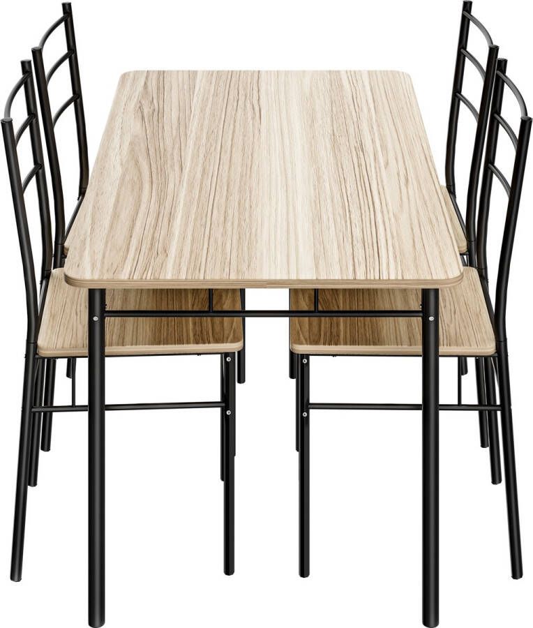 Casaria Eetkamerset Leo 1x Eettafel 4x Stoel Lichte Eik