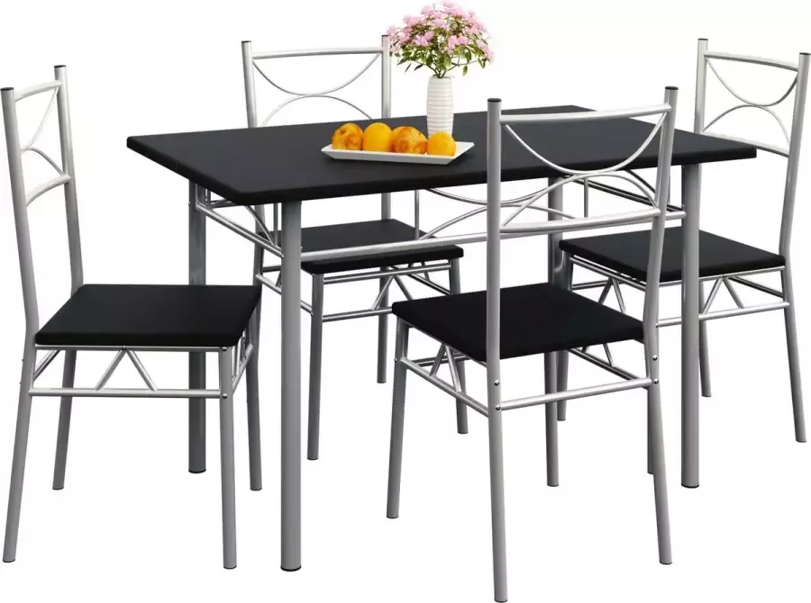 Casaria 5 delige meubelset eettafel + 4 stoelen zwart 110 x 70 x 76 cm