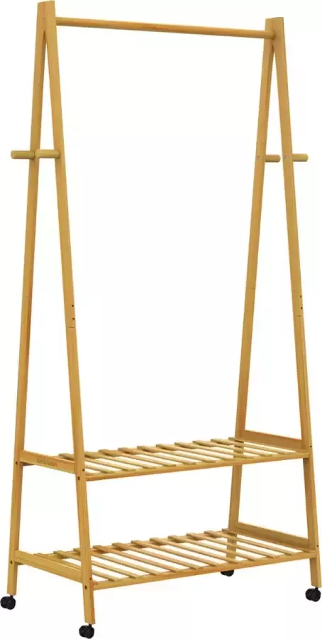 Casaria Garderobe Kapstok Bamboe op wielen 4 haken 152x70x45 cm