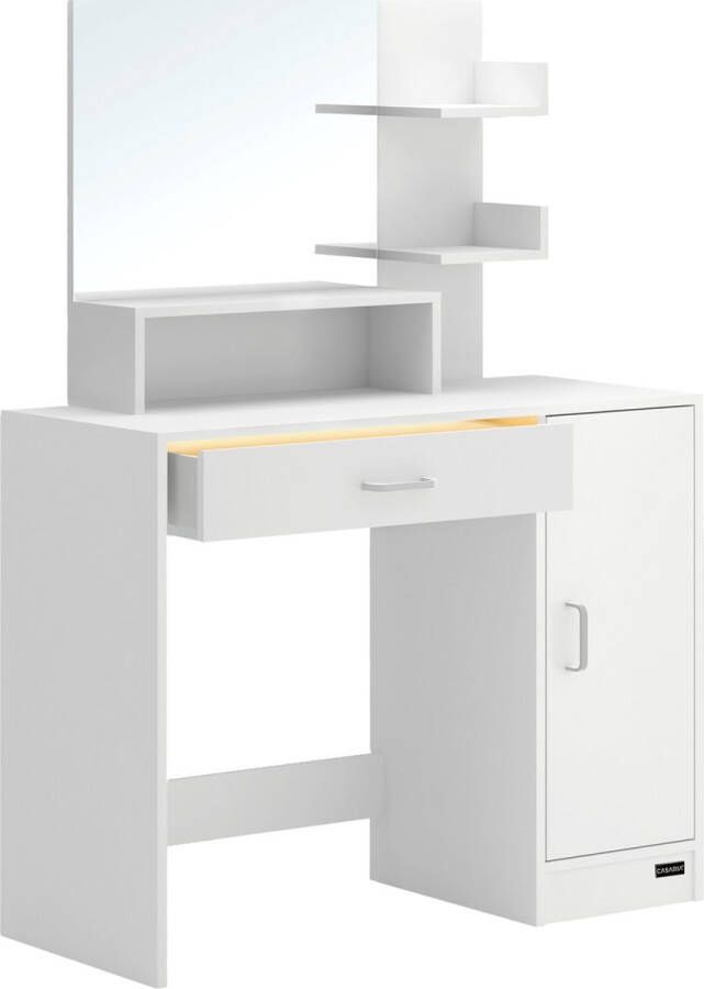 Casaria Make up tafel Jocelyn Spiegel Lade 3 Planken 90x40cm – Wit