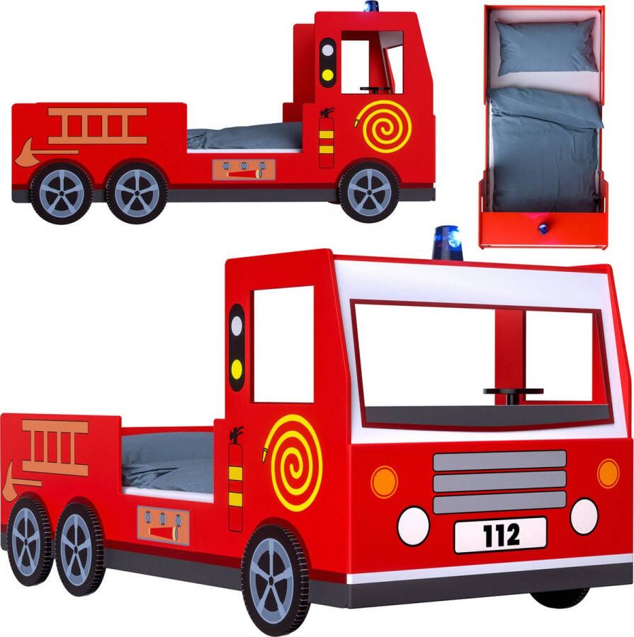 Casaria Kinderbed Brandweerauto – Incl. Lattenbodem 200 x 90 cm