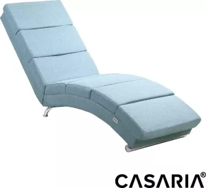 Casaria Ligstoel lounger ligbed chaise longue divan jeans lichtblauw met verchroomde voetjes
