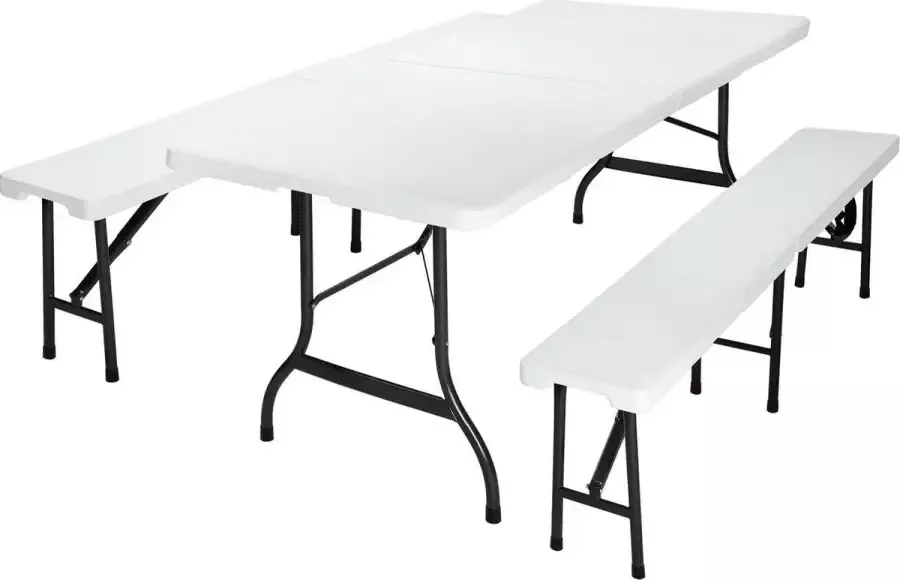 Casaria Picknickset Inklapbaar – 2 Banken 1 Tafel 180 cm – Wit
