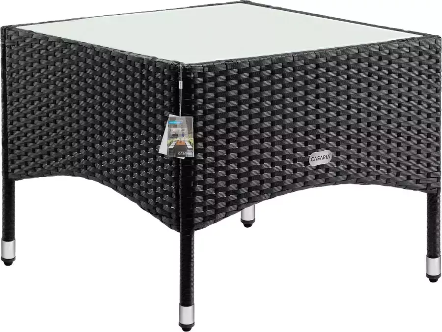 Casaria Polyrattan Bijzettafel 58x58x42cm Tafelblad Glas Zwart