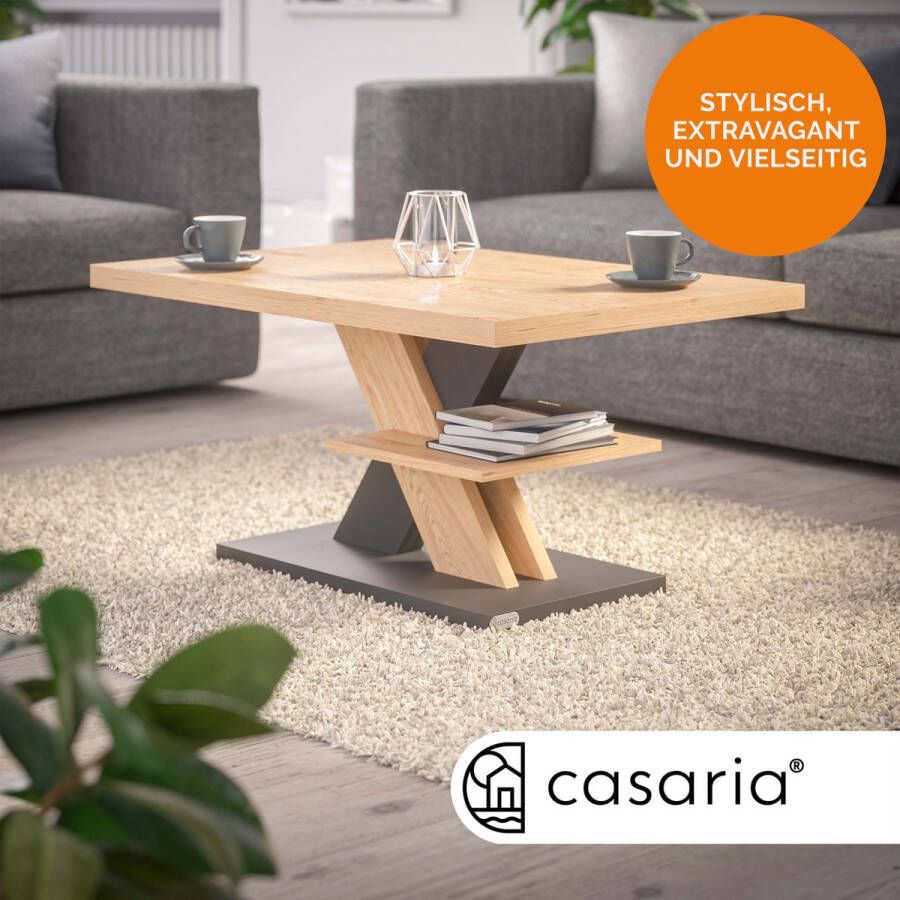 Casaria Salontafel Detroit Extra Legblad 90x45x60cm Eikenhout Grijs