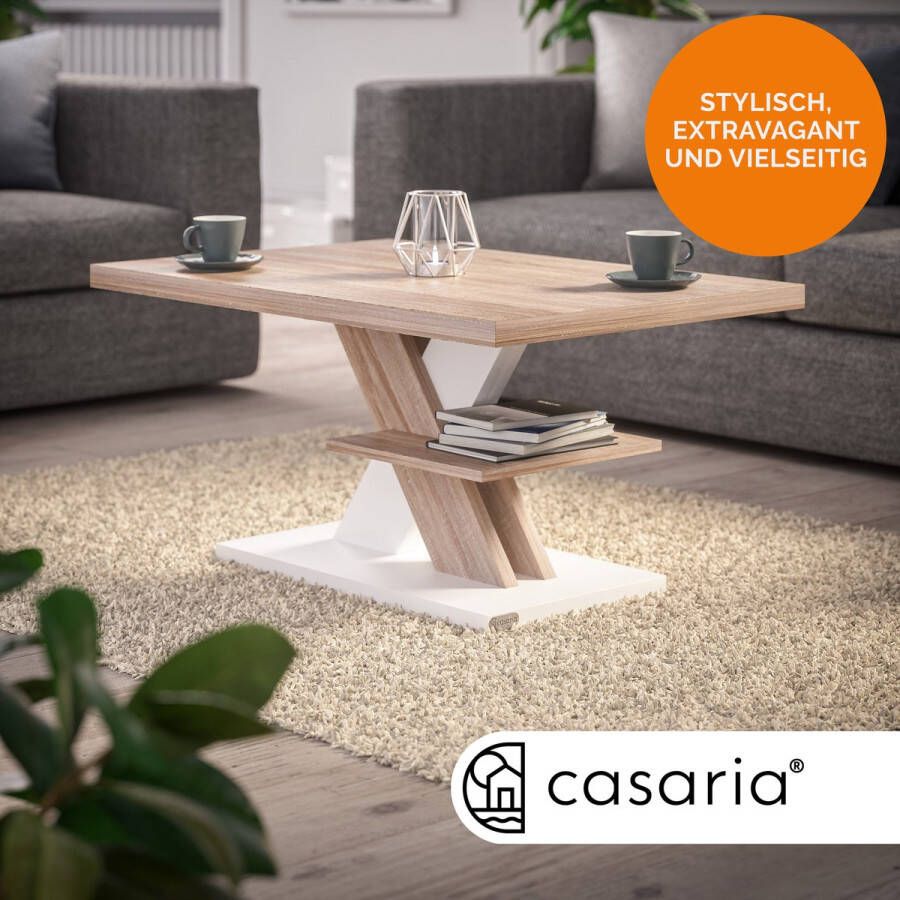 Casaria Salontafel Detroit Extra Legblad 90x45x60cm Eikenhout Wit