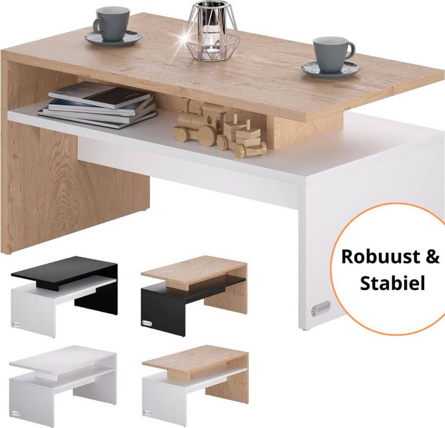 Casaria Salontafel Moderne Salontafel Koffietafel Met Opbergruimte 2 Kleurencombinatie Krasbestendig & Stabiel Hout & Wit