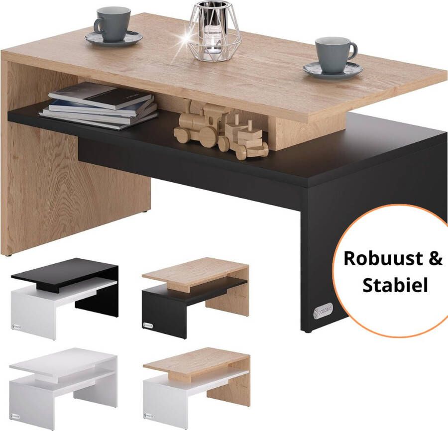 Casaria Salontafel Moderne Salontafel Koffietafel Met Opbergruimte 2 Kleurencombinatie Krasbestendig & Stabiel Eiken & Zwart