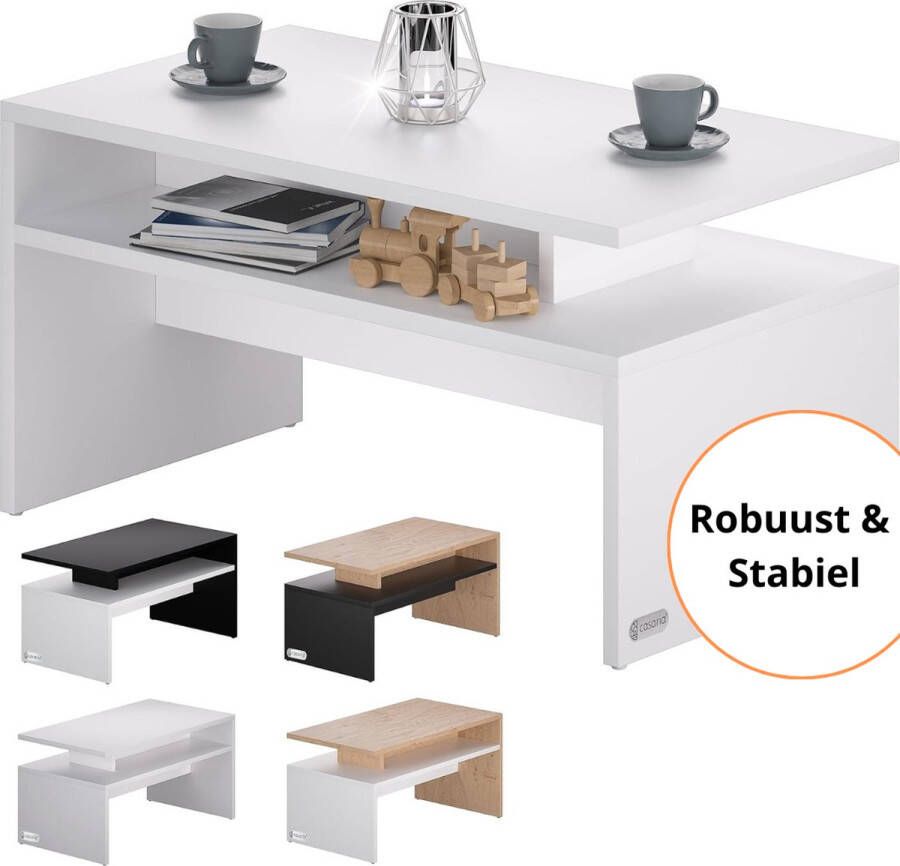 Casaria Salontafel Moderne Salontafel Koffietafel Met Opbergruimte 2 Kleurencombinatie Krasbestendig & Stabiel Volledig Wit