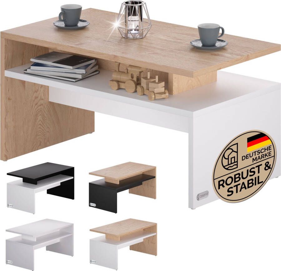 Casaria Salontafel – Opbervak 95x55x50cm Krasbestendig – Wit Eik