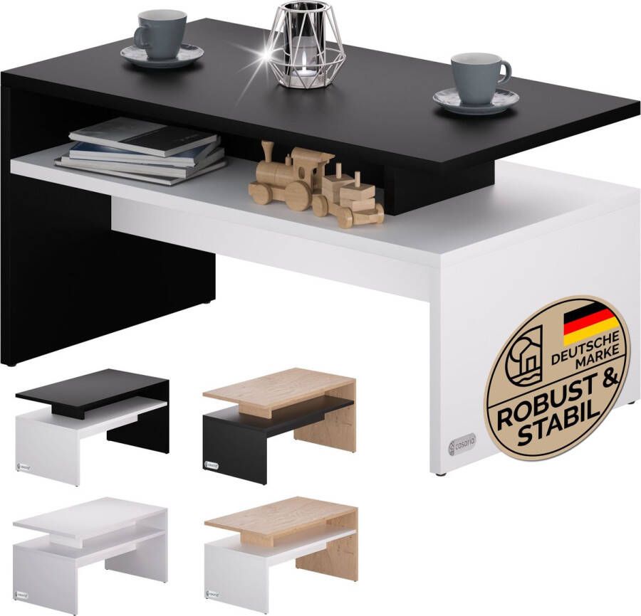 Casaria Salontafel – Opbervak 92x51x48cm Krasbestendig – Wit Zwart - Foto 2