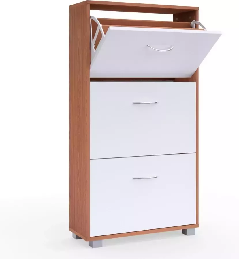 Casaria Schoenenkast – 3 Kleppen – 115x60x24cm – 18 Paar Schoenen -Beuiken Wit