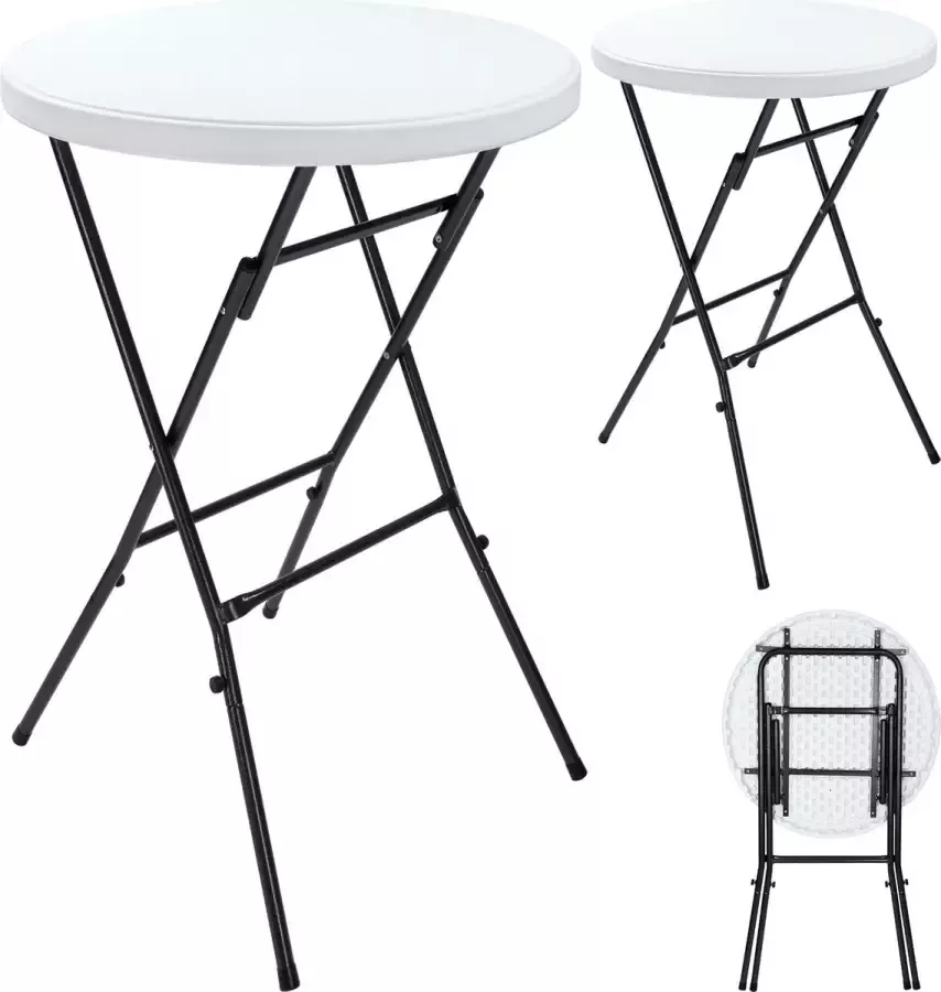 Casaria Statafel – 2 Stuks Ø 72 cm Hoogte 110cm Inklapbaar Wit