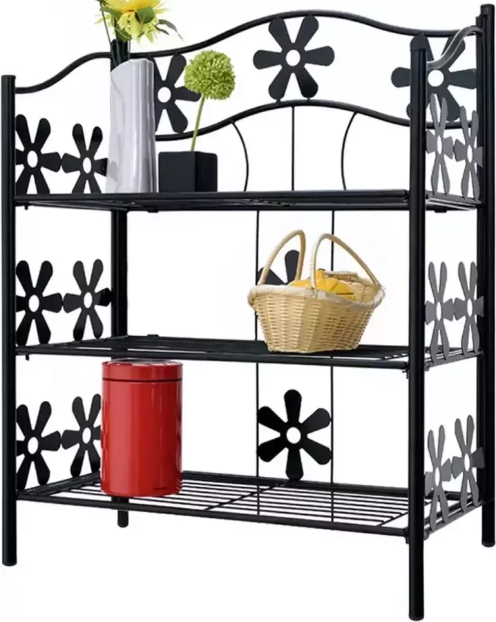 Casaria Stellingkast Opbergrek Tuin 3 Planken 70 x 60 x 30 cm Metaal Zwart - Foto 2