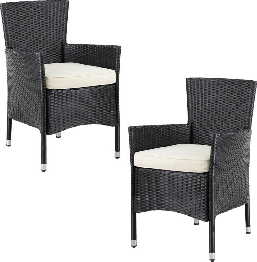 Casaria Tuinstoelen Set van 2 Wicker Incl Kussens Zwart