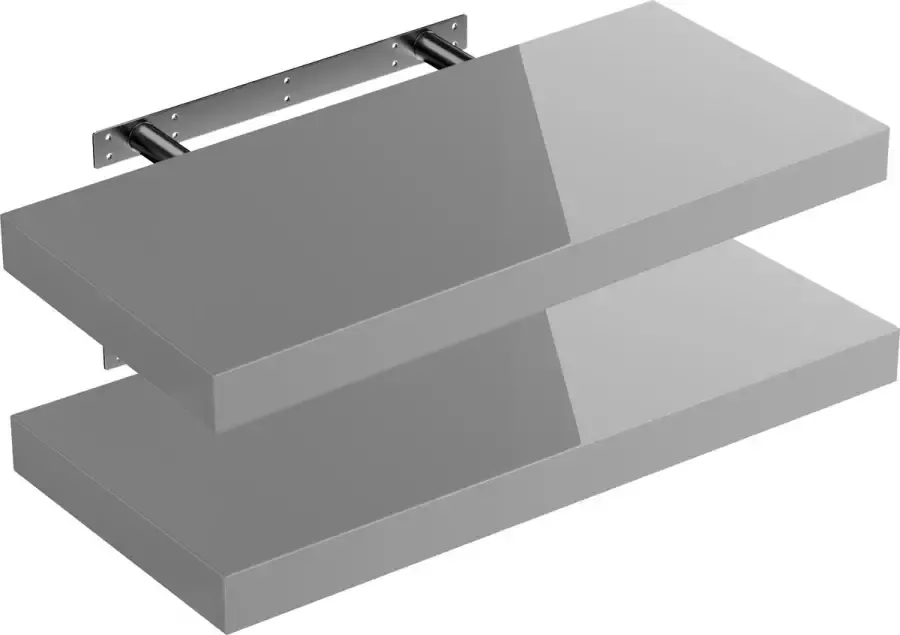 Casaria Wandplank – 2 St. 50 cm 15kg Belastbaar – Grijs hoogglans