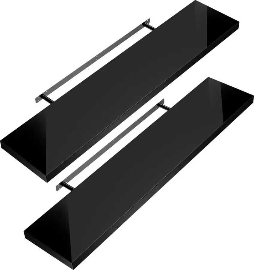 Casaria Wandplank – 2 St. 50 cm 15kg Belastbaar – Zwart hoogglans