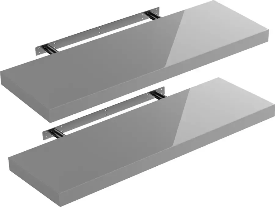 Casaria Wandplank – 2 St. 70 cm 15kg Belastbaar – Grijs hoogglans