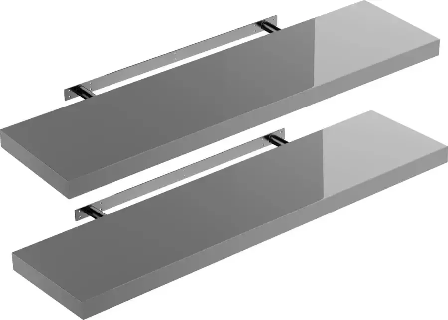 Casaria Wandplank – 2 St. 90 cm 15kg Belastbaar – Grijs hoogglans