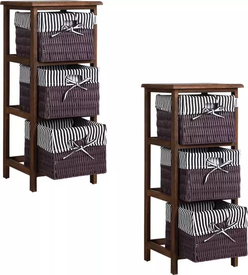 Casaria Wandrek met 3 Manden 2 Stuks 71x31x28cm – Bruin Wit