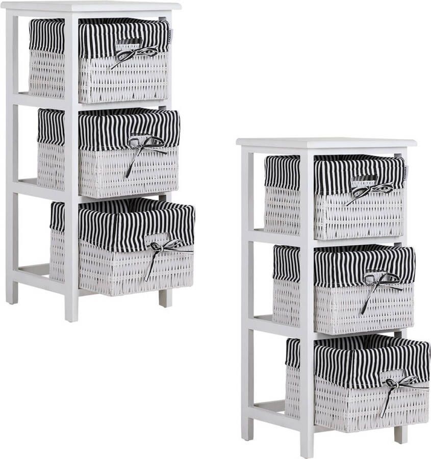 Casaria Wandrek met 3 Manden 2 Stuks 71x31x28cm – Zwart Wit