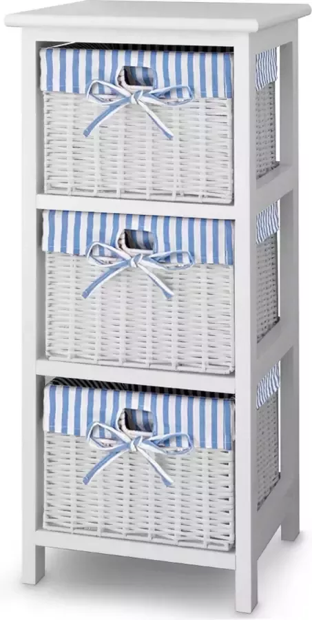 Casaria Wandrek met 3 Polyrattan Manden 71x31x28cm – Blauw Wit