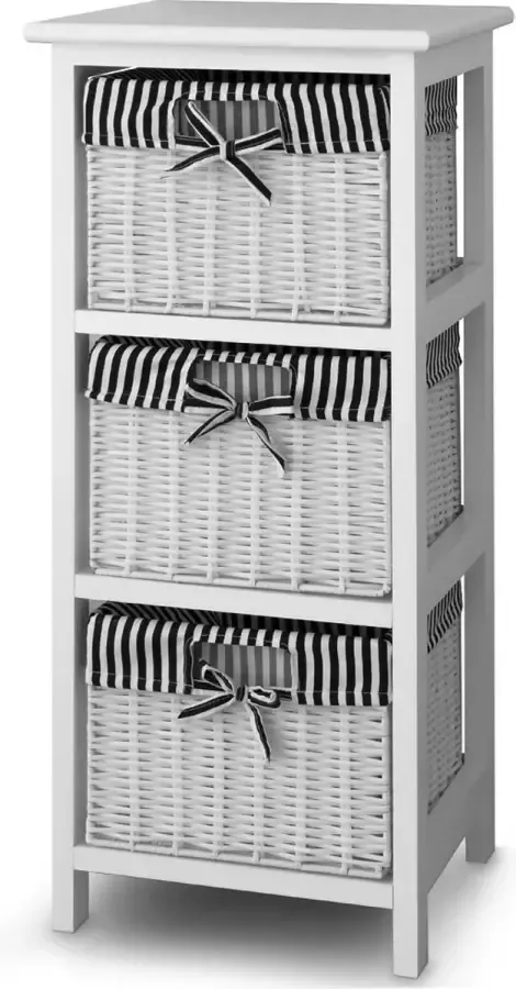 Casaria Wandrek met 3 Polyrattan Manden 71x31x28cm – Zwart Wit