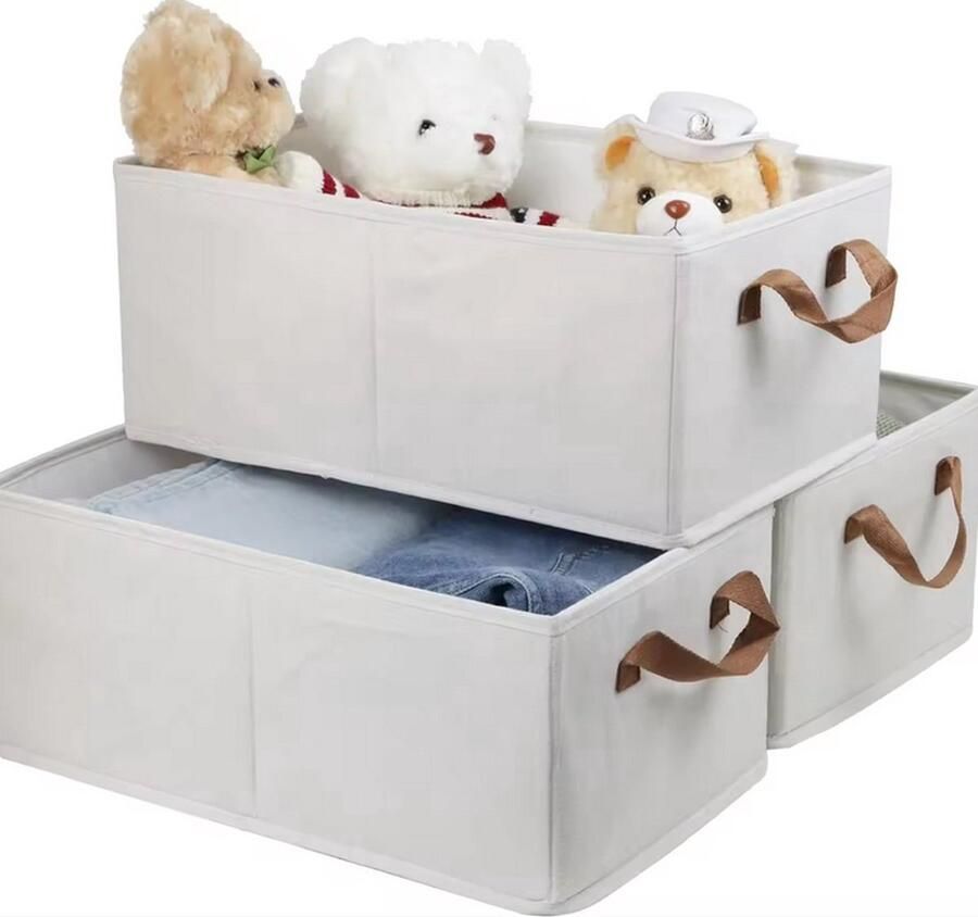 CasaVerse Kastorganizer -Kast Organizer Kleding Set Van 3 Lade organizer set Opbergmanden Stof Opvouwbaar Stevig Katoenen Kledingkastopslagdeken Kledingopbergdoos voor jeans T-shirts Lichtgrijs - Foto 2