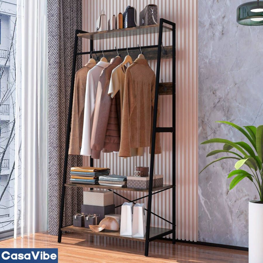 CasaVibe Kledingrek Kledingkast Kledingkasten slaapkamer schoenenkast – Schoenenrek garderobekast – Metaal Zwart