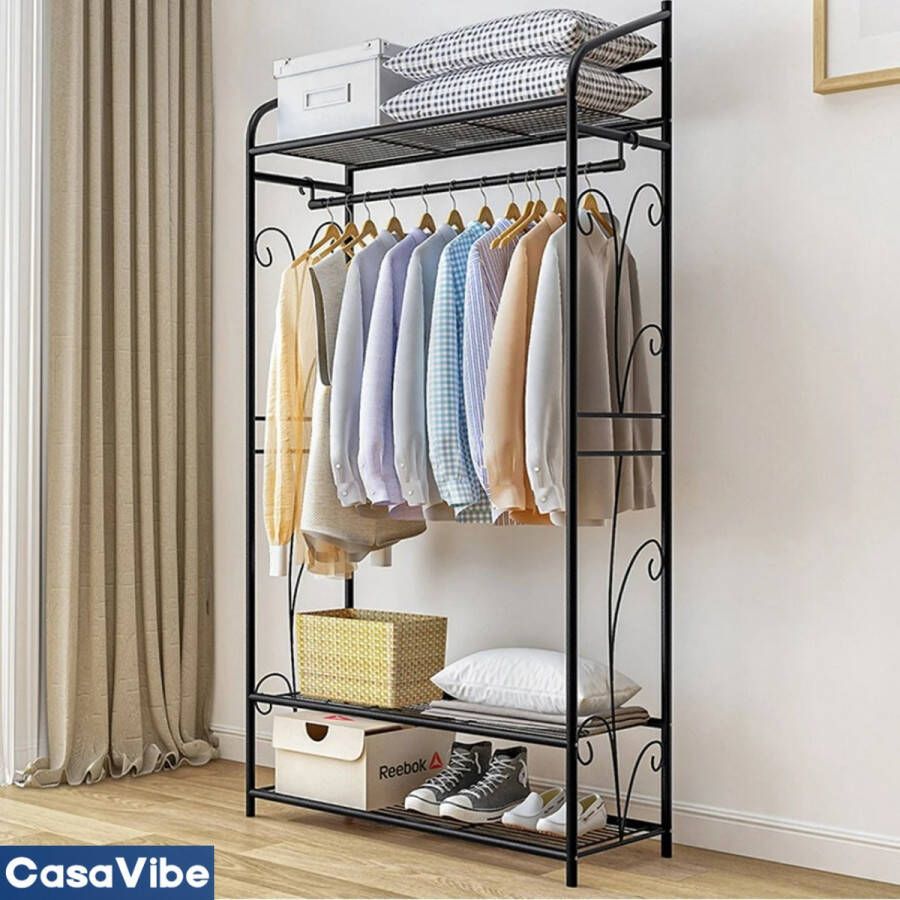 CasaVibe Kledingrek Kledingkast Kledingkasten slaapkamer schoenenkast – Schoenenrek garderobekast – Metaal Zwart