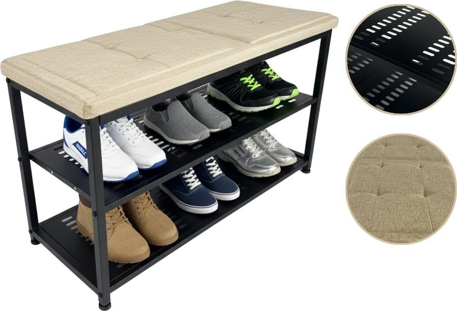 Casayali ShoeSeat Schoenenrek voor 8 Paar Schoenenbank met Zitkussen Schoenenkast Beige