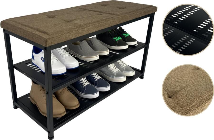 Casayali ShoeSeat Schoenenrek voor 8 Paar Schoenenbank met Zitkussen Schoenenkast Bruin