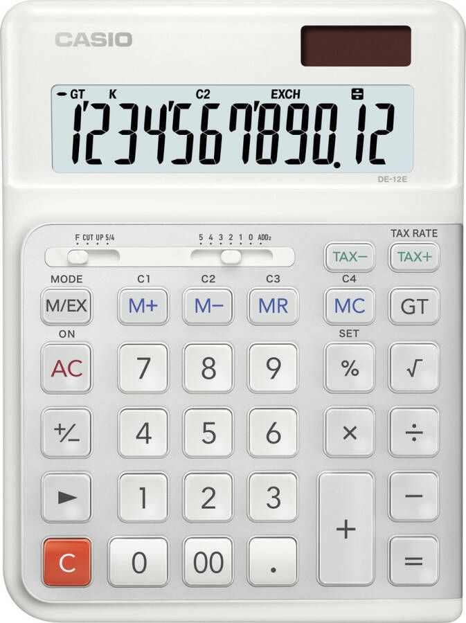 Casio DE-12E Ergonomische bureaurekenmachine met innovatief traptoetsenbord voor rechtshandigen