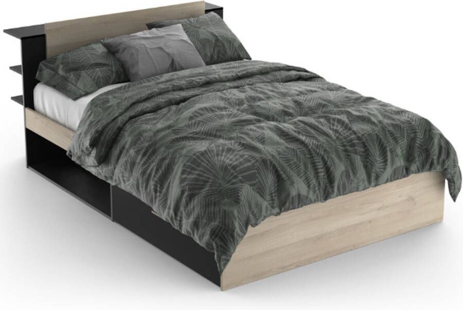 CBA Vente-unique Modulair bed 140 x 190 200 cm met opbergruimte Kleuren: naturel en zwart ERALIA L 144.7 cm x H 87.7 cm x D 227 cm