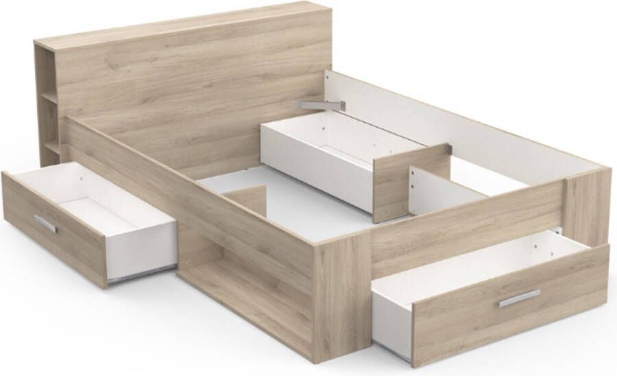 CBA EMOB Bed Polly 140 x 200 cm-Kronberg eik Bedden met lades Bruin Melamine; Spaanplaat Bedden met lades Tweepersoons Normaal bed Op voorraad - Foto 4