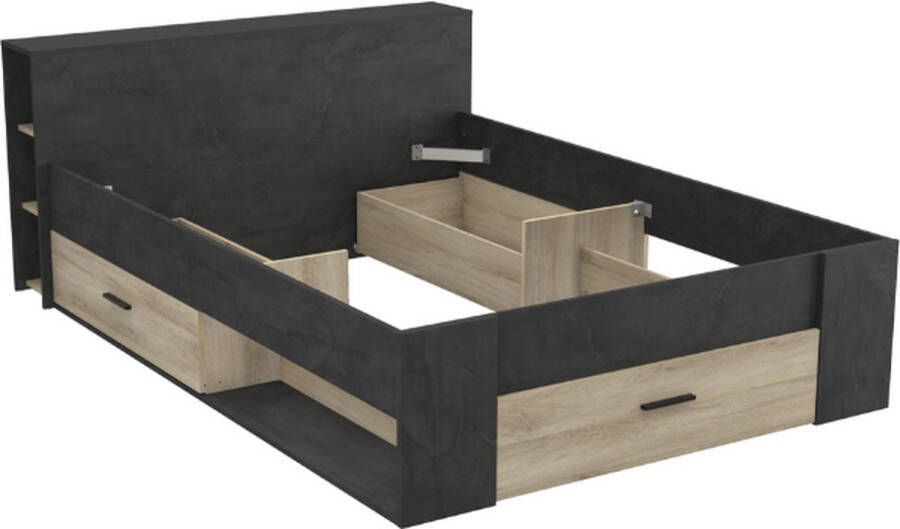 CBA EMOB Bed Polly 140 x 190 cm-Sidewalk zwart Kronberg eik Bedden met lades Zwart Melamine; Spaanplaat Bedden met lades Tweepersoons Normaal bed Op voorraad - Foto 5