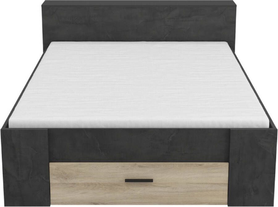 CBA EMOB Bed Polly 140 x 190 cm-Sidewalk zwart Kronberg eik Bedden met lades Zwart Melamine; Spaanplaat Bedden met lades Tweepersoons Normaal bed Op voorraad - Foto 2