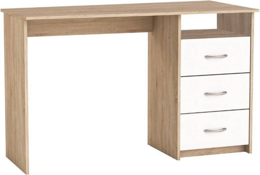 BELFURNDEM Belfurn Bureau Aristote in beuk met 3 witte lades en 1 open nis