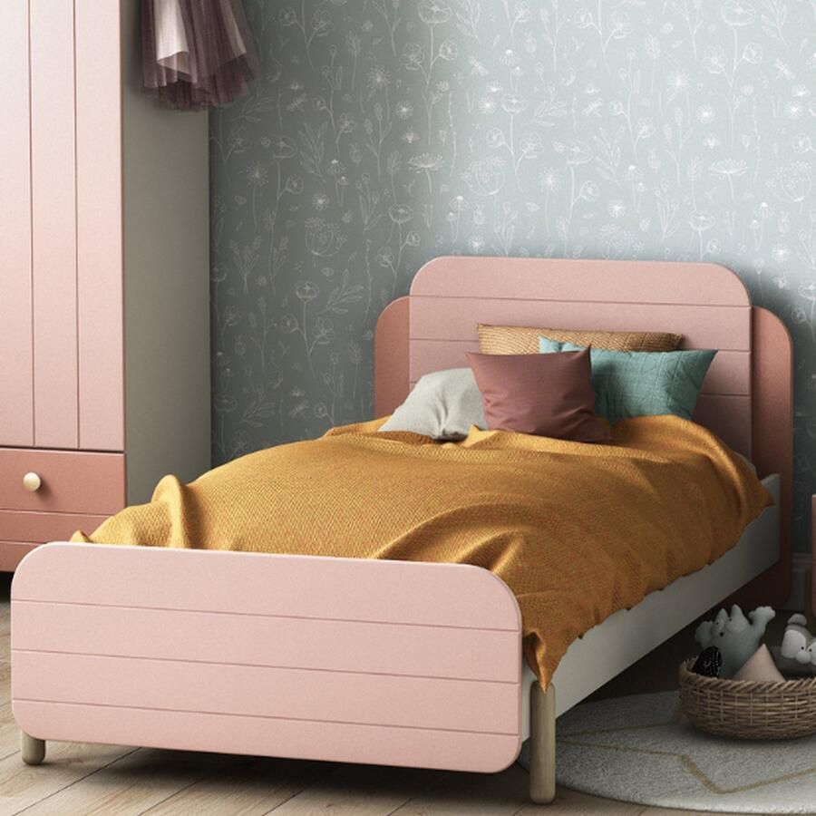 CBA EMOB Bed Janne 90 x 200 cm-mat roze mat wit Tienerbedden Roze Melamine; MDF; Spaanplaat Tienerbedden Eenpersoons Normaal bed Op voorraad
