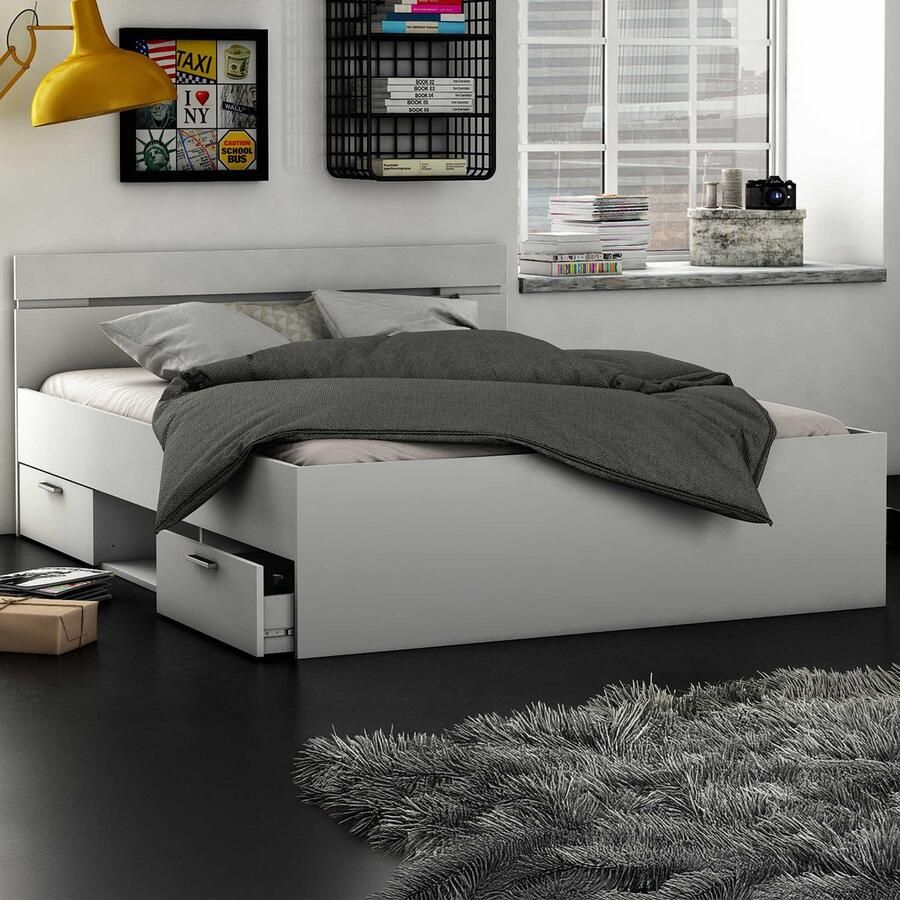 CBA EMOB Bed Micheline 140 x 190 cm-mat wit Bedden met lades Wit Melamine; Spaanplaat Bedden met lades Tweepersoons Normaal bed Op voorraad - Foto 2