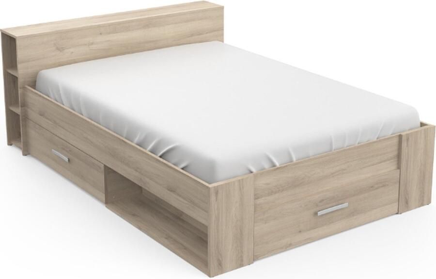CBA EMOB Bed Polly 140 x 200 cm-Kronberg eik Bedden met lades Bruin Melamine; Spaanplaat Bedden met lades Tweepersoons Normaal bed Op voorraad - Foto 3