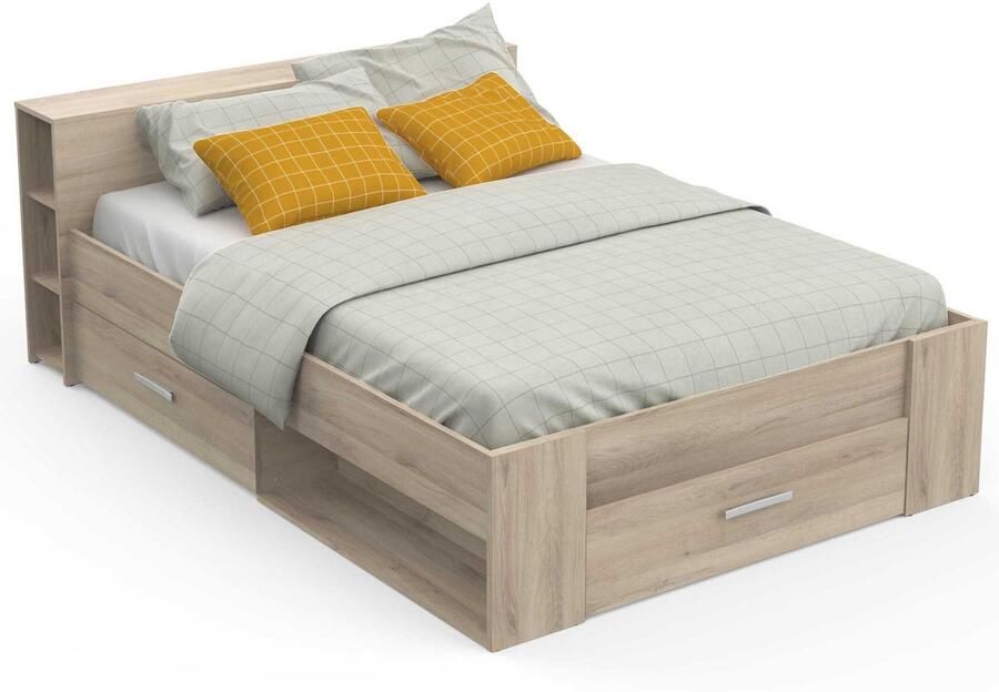 CBA EMOB Bed Polly 140 x 200 cm-Kronberg eik Bedden met lades Bruin Melamine; Spaanplaat Bedden met lades Tweepersoons Normaal bed Op voorraad - Foto 2