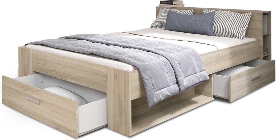 CBA EMOB Bed Polly 160 x 200 cm-Kronberg eik Bedden met lades Bruin Melamine; Spaanplaat Bedden met lades Tweepersoons Normaal bed Op voorraad - Foto 4