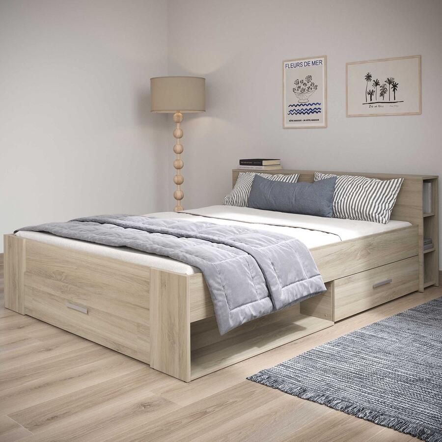 CBA EMOB Bed Polly 160 x 200 cm-Kronberg eik Bedden met lades Bruin Melamine; Spaanplaat Bedden met lades Tweepersoons Normaal bed Op voorraad - Foto 2