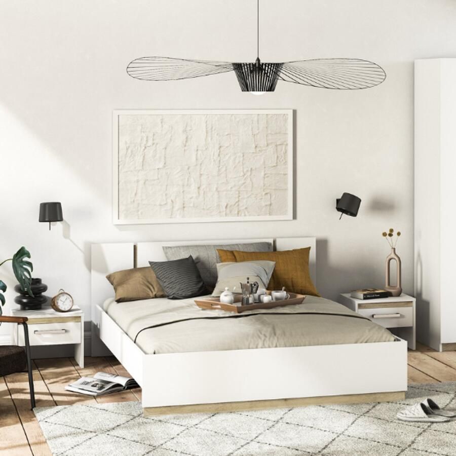 CBA EMOB Bed Waylon 160 x 200 cm-Kronberg eik Waterford eik Tweepersoonsbedden Bruin Melamine; Spaanplaat Tweepersoonsbedden Tweepersoons Normaal bed Op voorraad