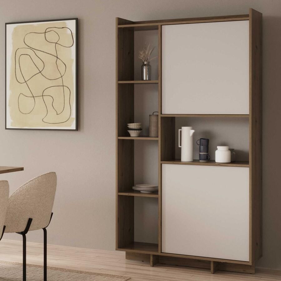 CBA Buffetkast Leda 95x36x182cm 2 deuren wit eikdecor